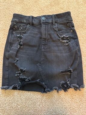 American Eagle Outfitters Black Distressed Denim Mini Skirt
